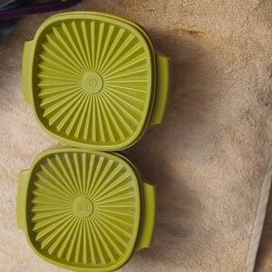 Tupperware Vintage Servalier Bowls (2) w/ Lids Avocado Green